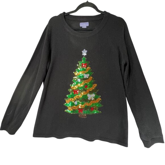 Laura Scott Black Long Sleeve Christmas Tree Sequin Sweater Womens XL Festive - Picture 1 of 9
